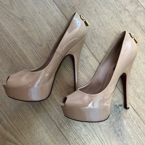 Louis Vuitton Beige Patent Leather Oh Really! Peep Toe Platform Pumps Size 37.5